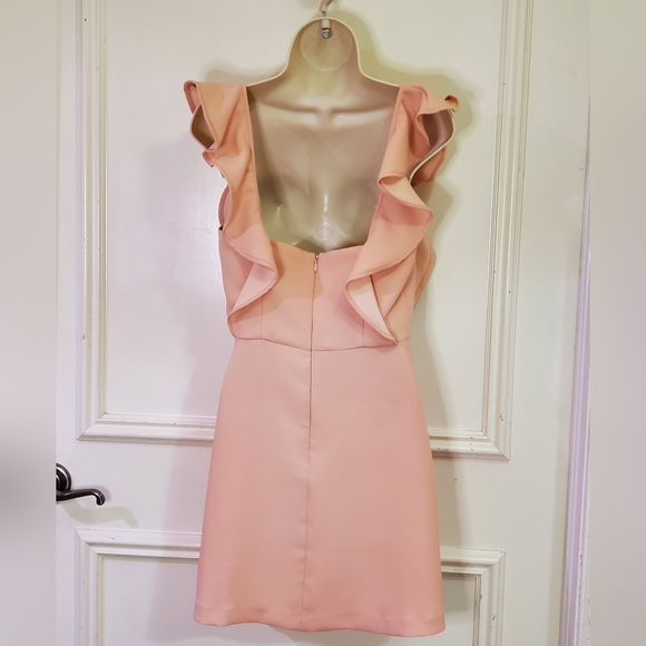 BCBG GENERATION Peach Pink Square Neck Ruffle Mini Dress, Size 6 - Picture 5 of 16